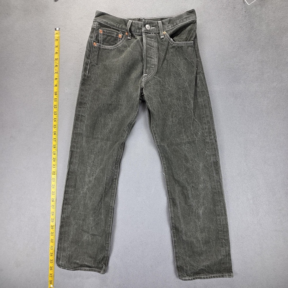 Levis 501 Jeans Mens Green Wash Straight Regular‎ Denim Button Fly Fits 27x27